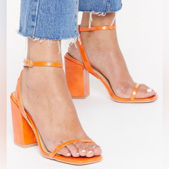 Nasty Gal Shoes - NASTY GAL I WON’T SQUARE BLOCK HEELED SANDALS, ORANGE, SZ 9/39 EUC